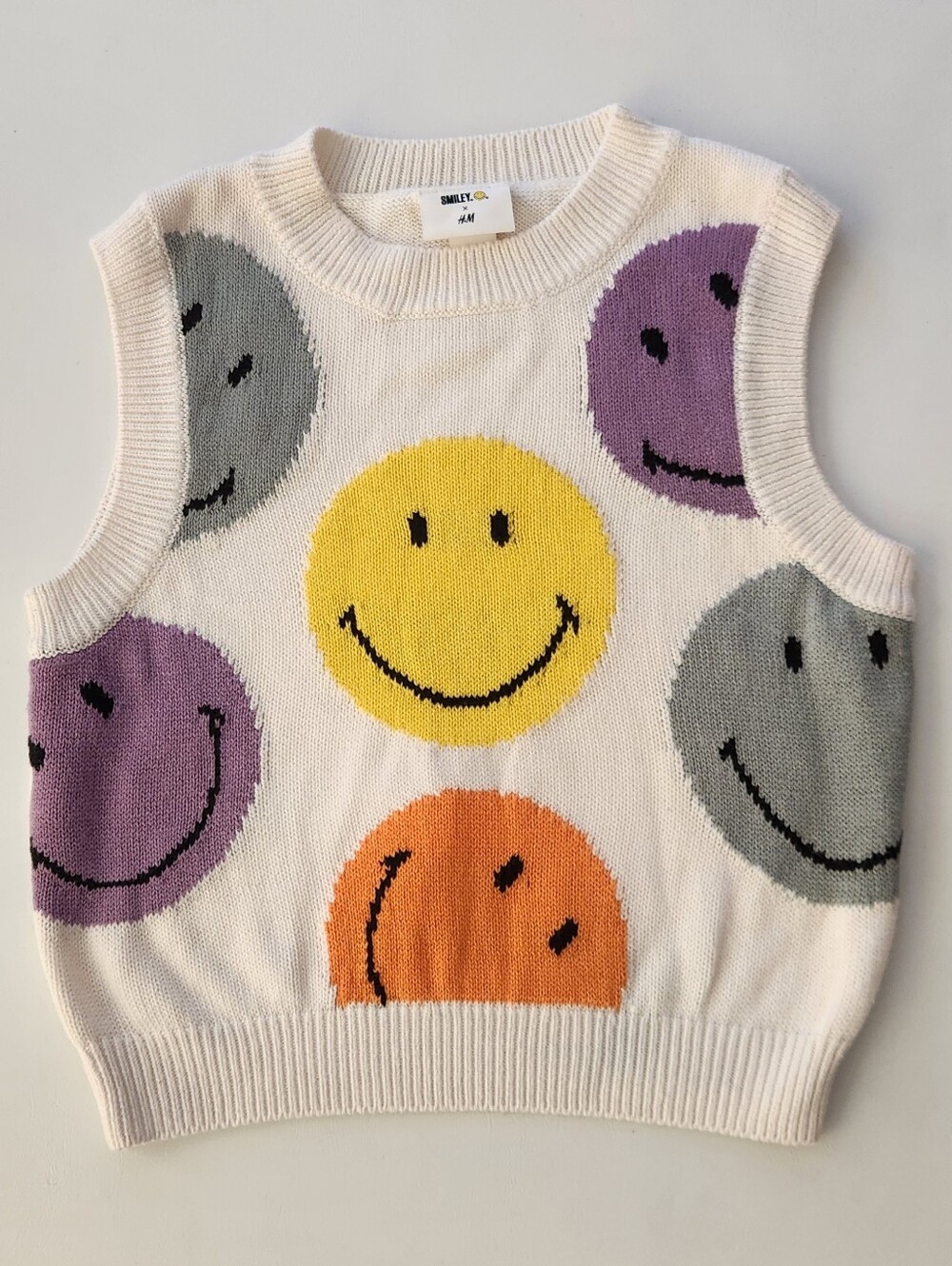 Smiley × H&M Cream Knit Sleeveless Sweater Vest with
